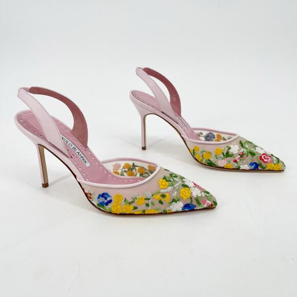 Manolo Blahnik Pink Floral Heels - Picture 3 of 14